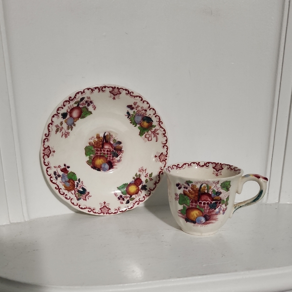 vintage Mason's Patent Ironstone China cup and saucer set in the Fruit Basket